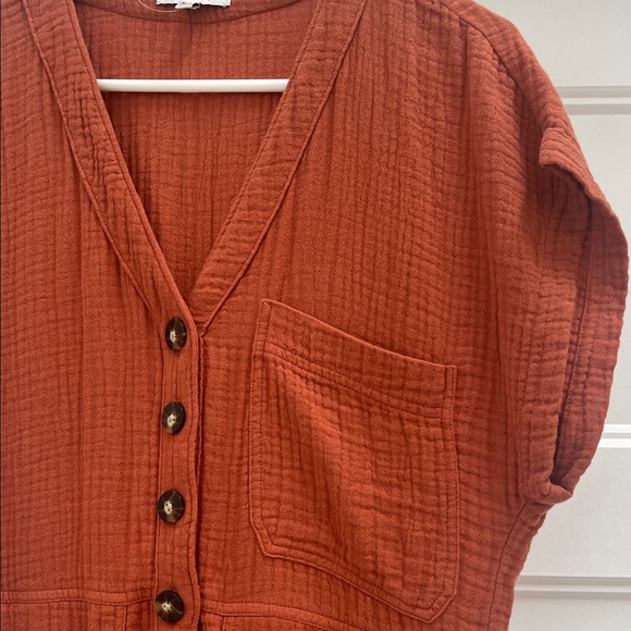 Rust Button-Down Jumpsuit - Picture 3 of 5
